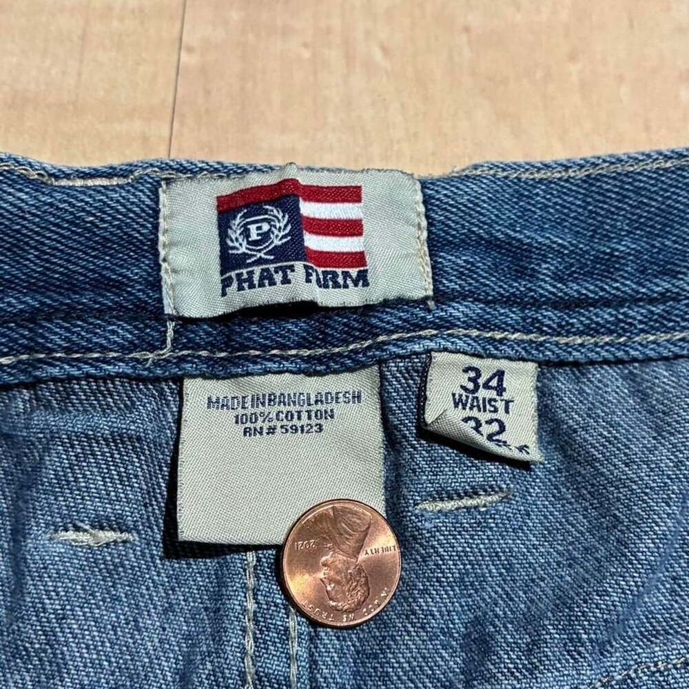 Vintage Phat Farm Embroidered Baggy Wide-Leg Denim Jeans 34x28